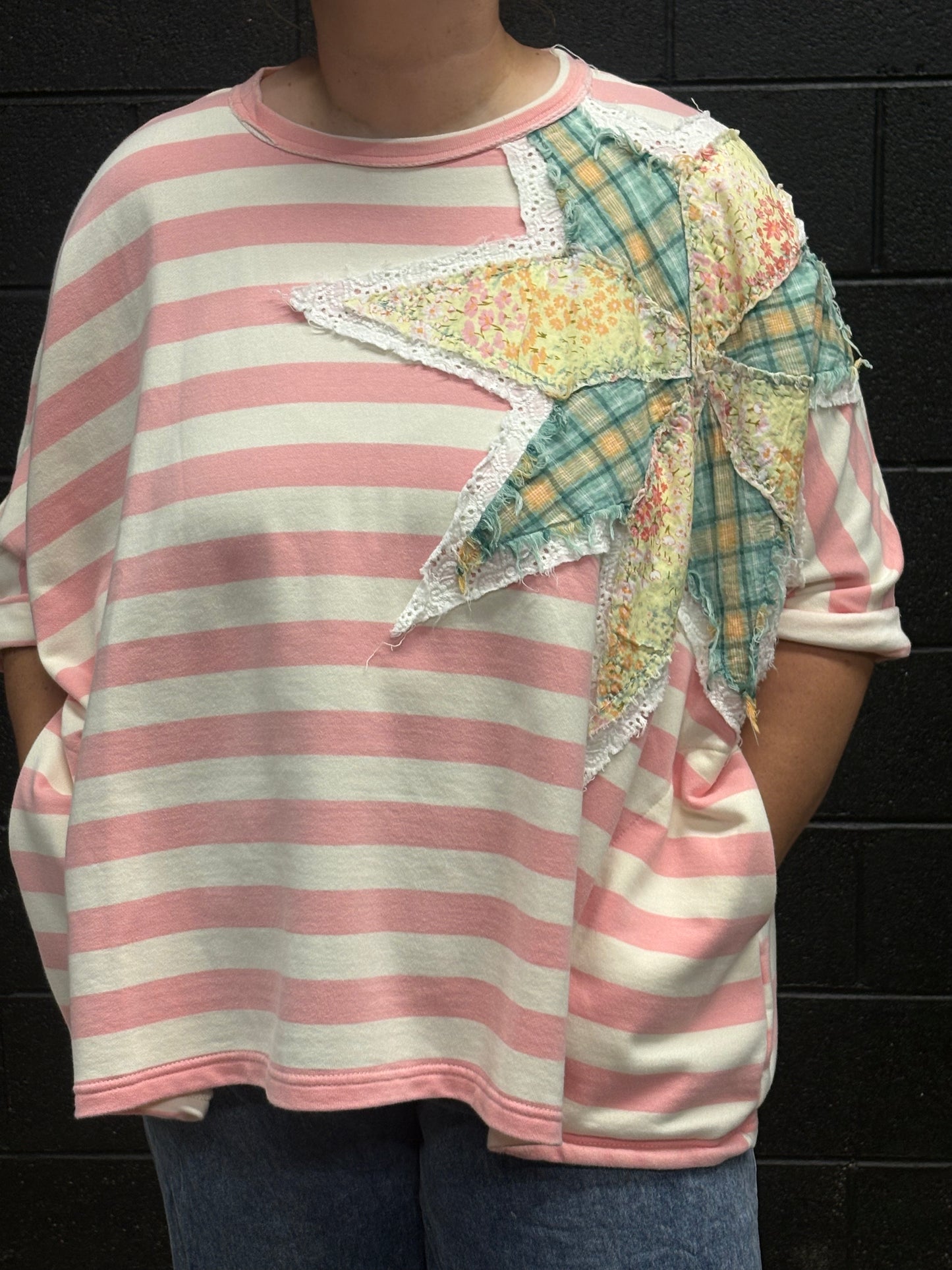 Pink Star Stripe Patchwork Top