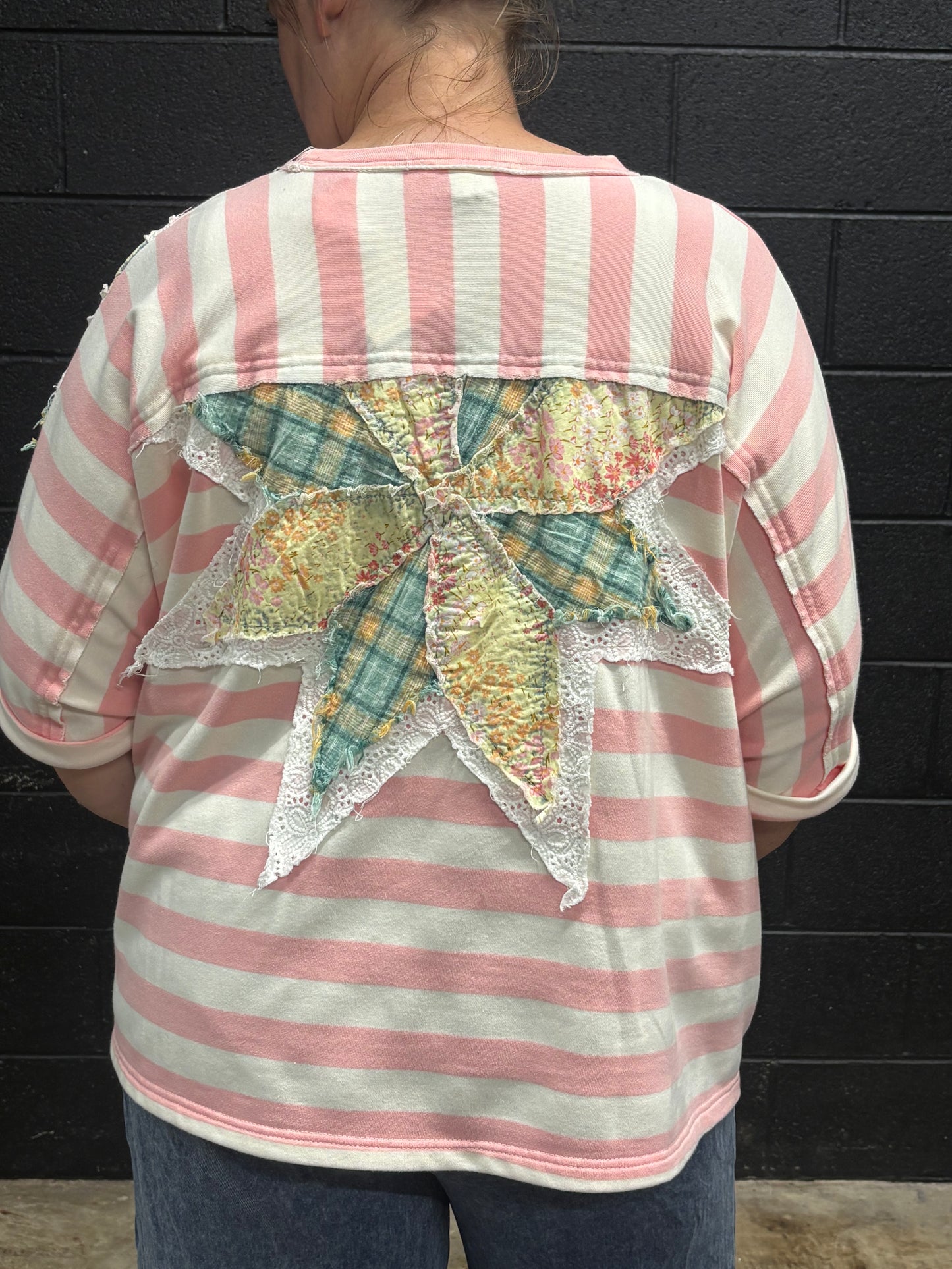 Pink Star Stripe Patchwork Top