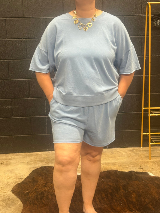 New In Plus Blue Shorts Set