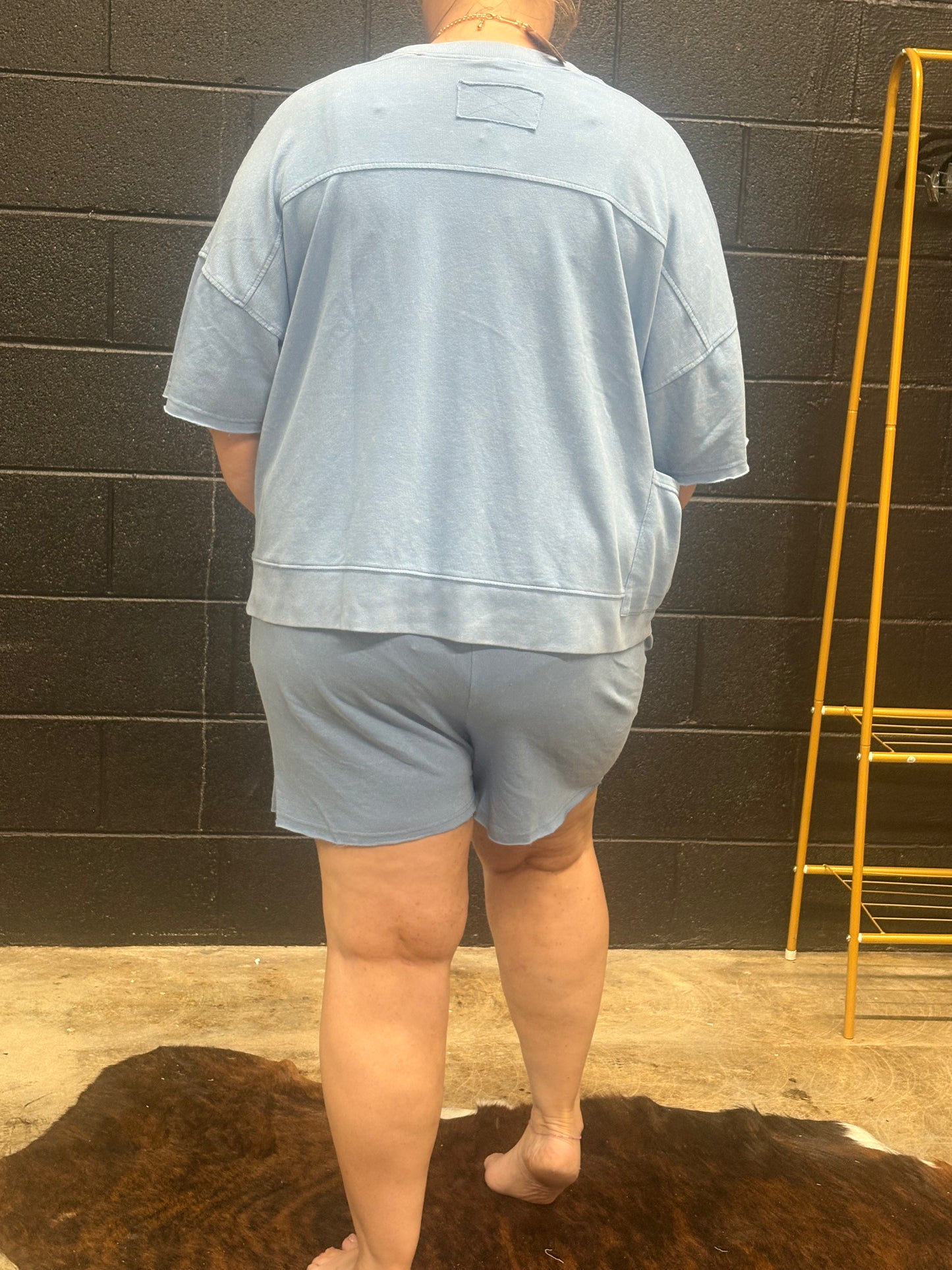 New In Plus Blue Shorts Set