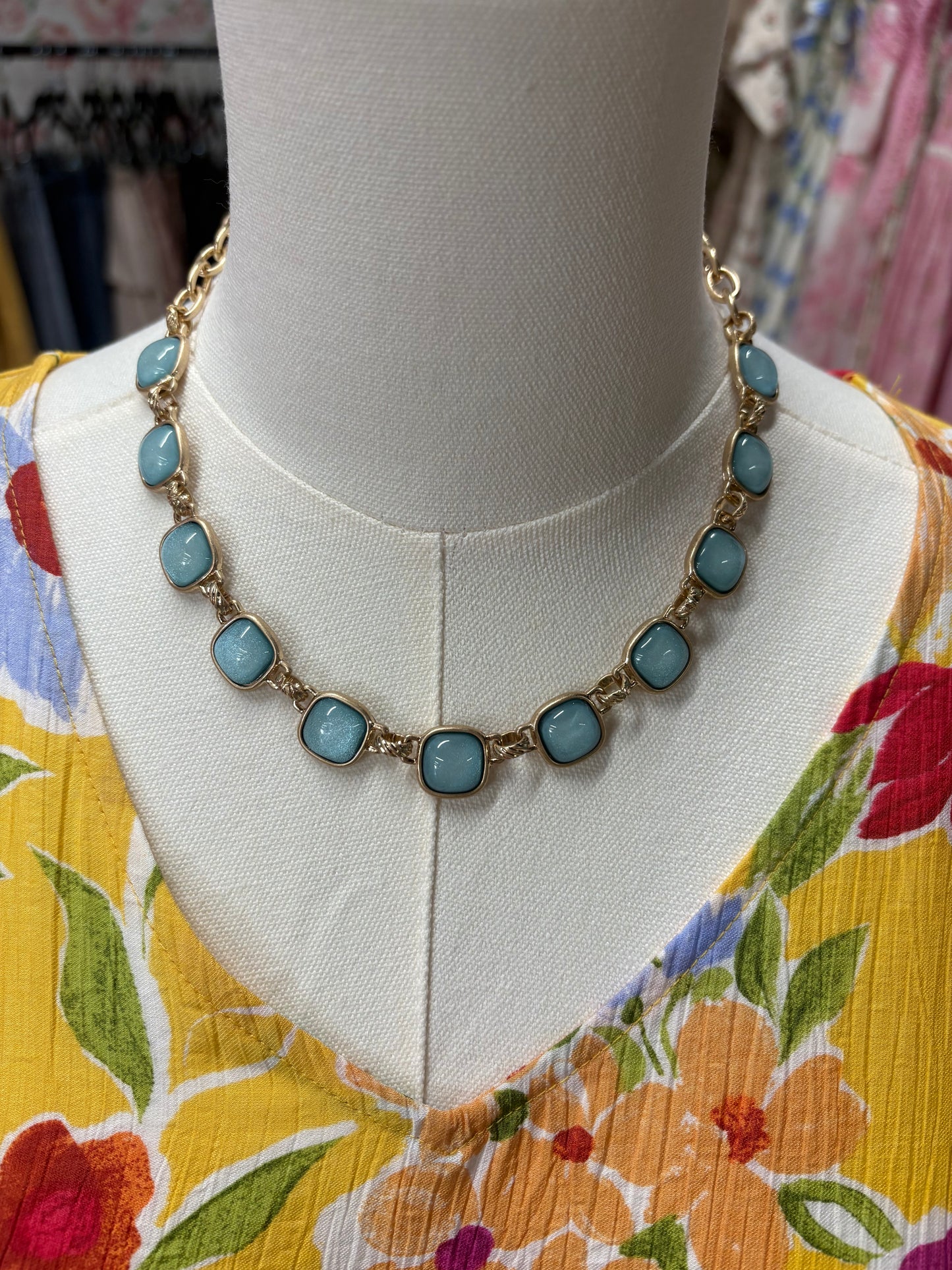 Glass Stone Necklace- Light Blue