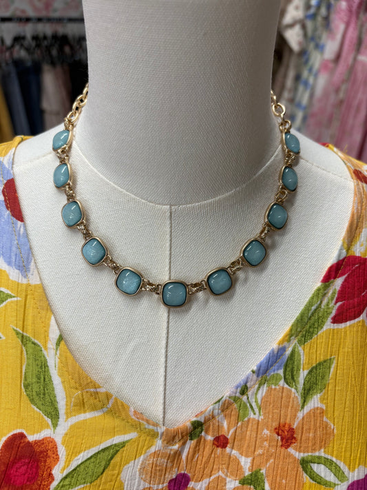 Glass Stone Necklace- Light Blue