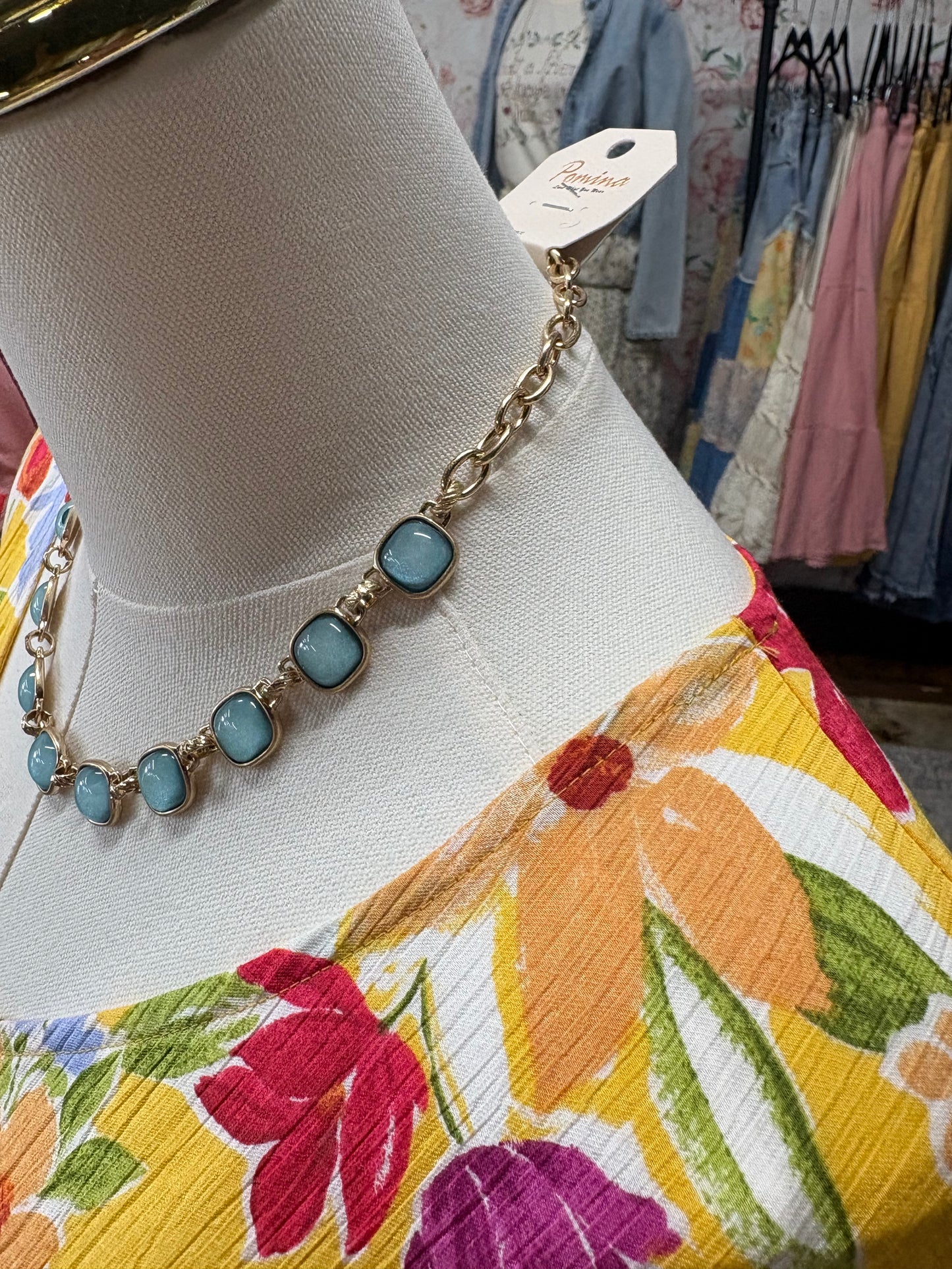 Glass Stone Necklace- Light Blue