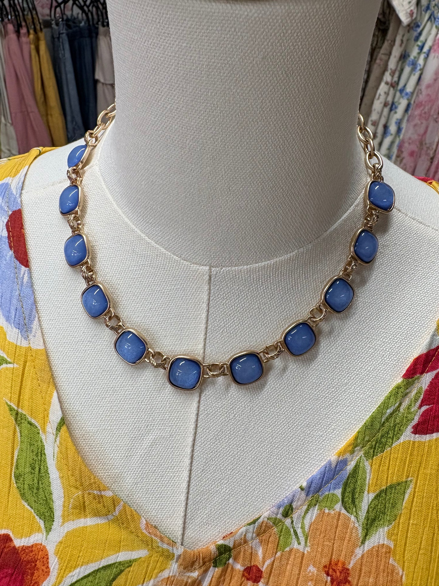 Glass Stone Necklace- Blue
