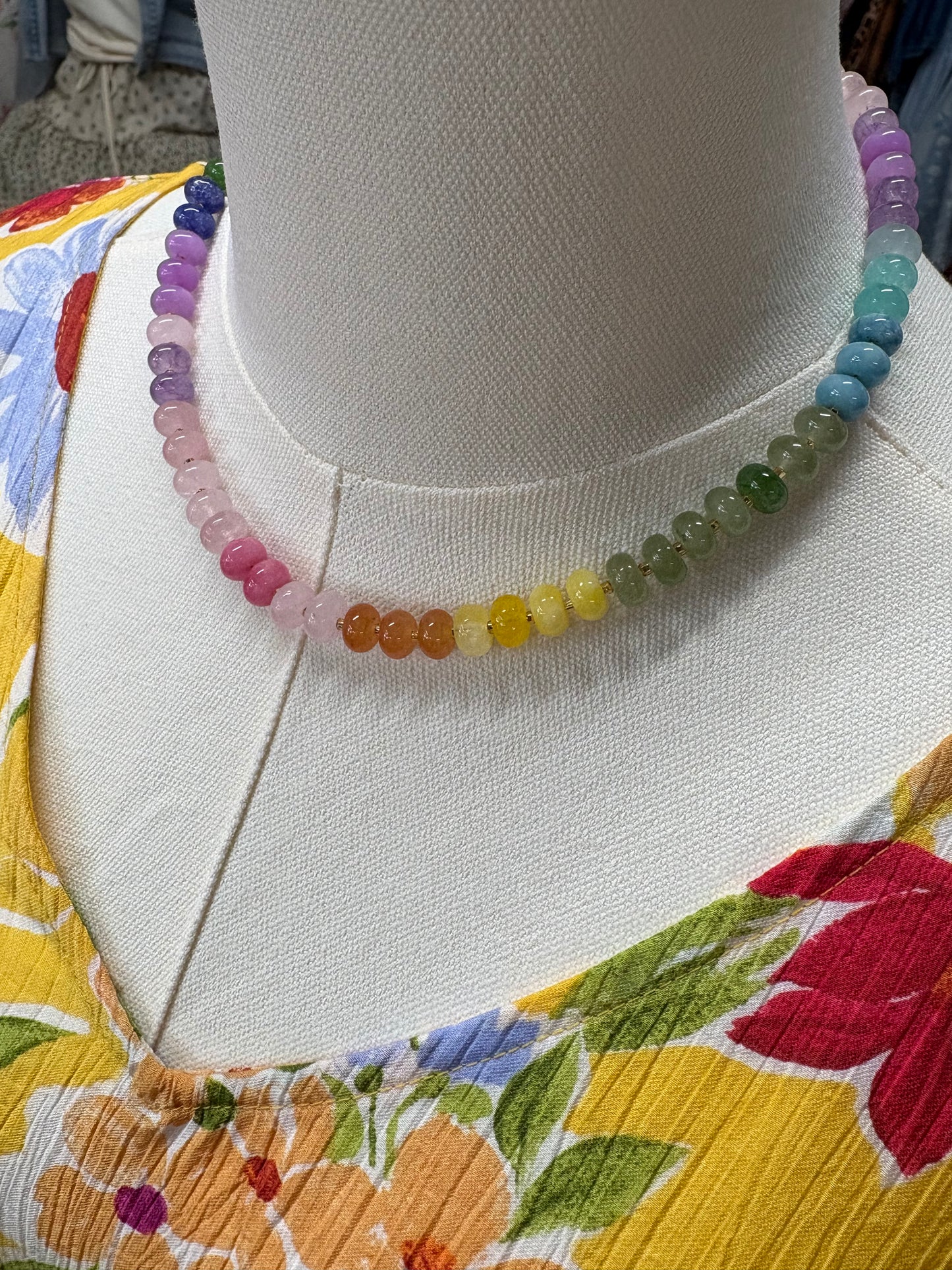 Beaded Multi Color Necklace with Gold Studs