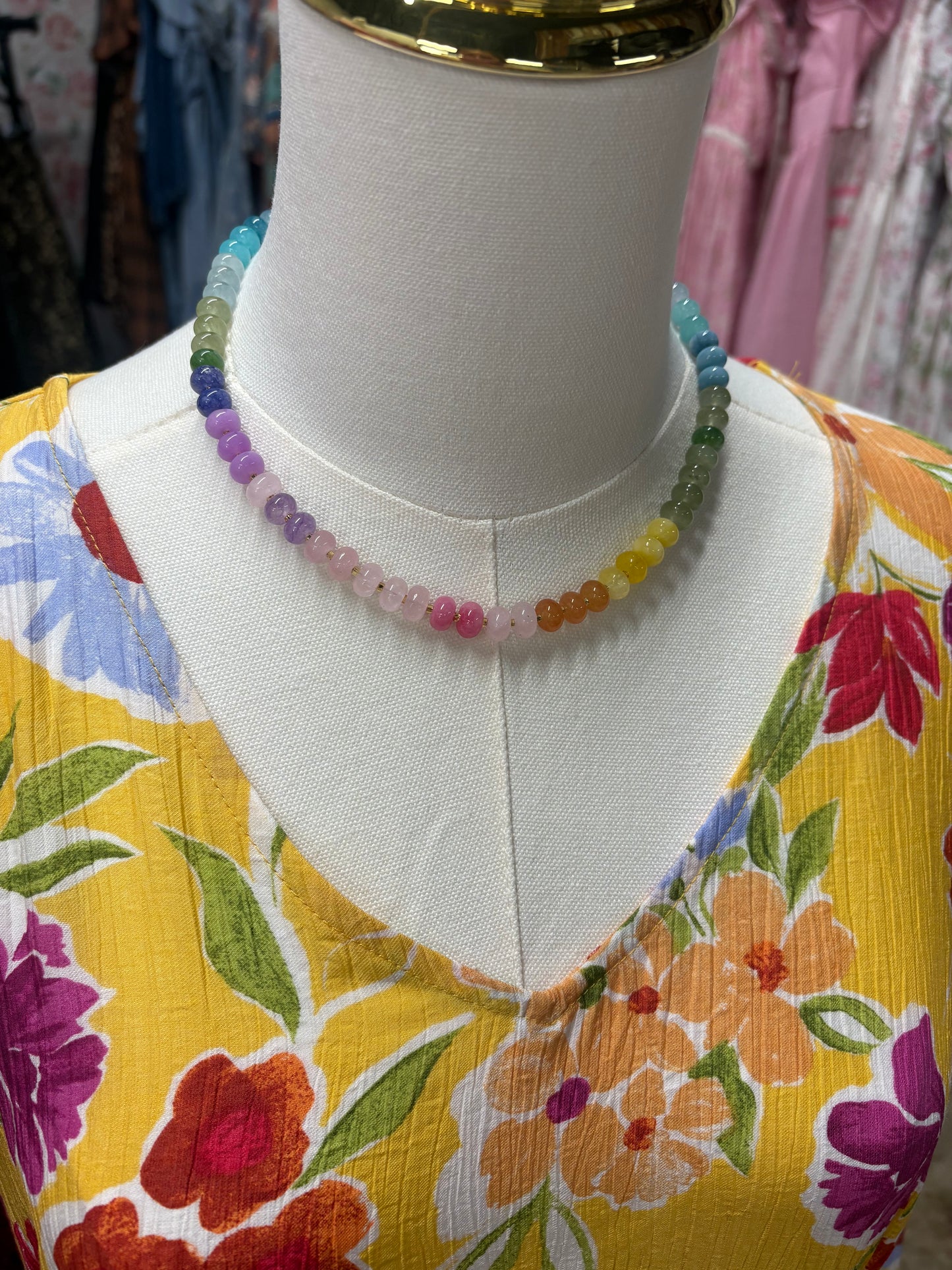 Beaded Multi Color Necklace with Gold Studs