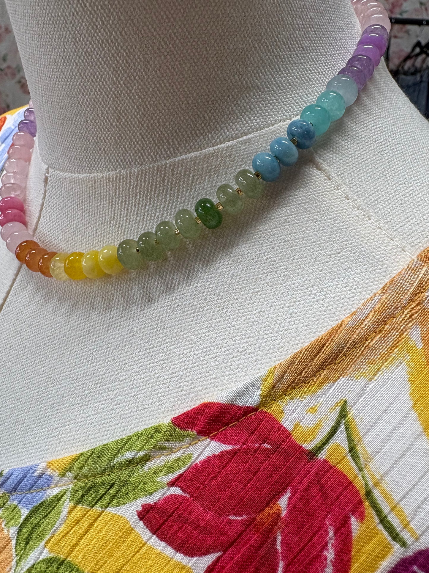 Beaded Multi Color Necklace with Gold Studs