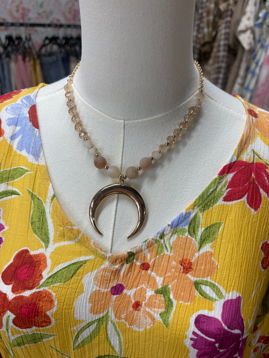 Gold Necklace with Crescent and Matching Earrings