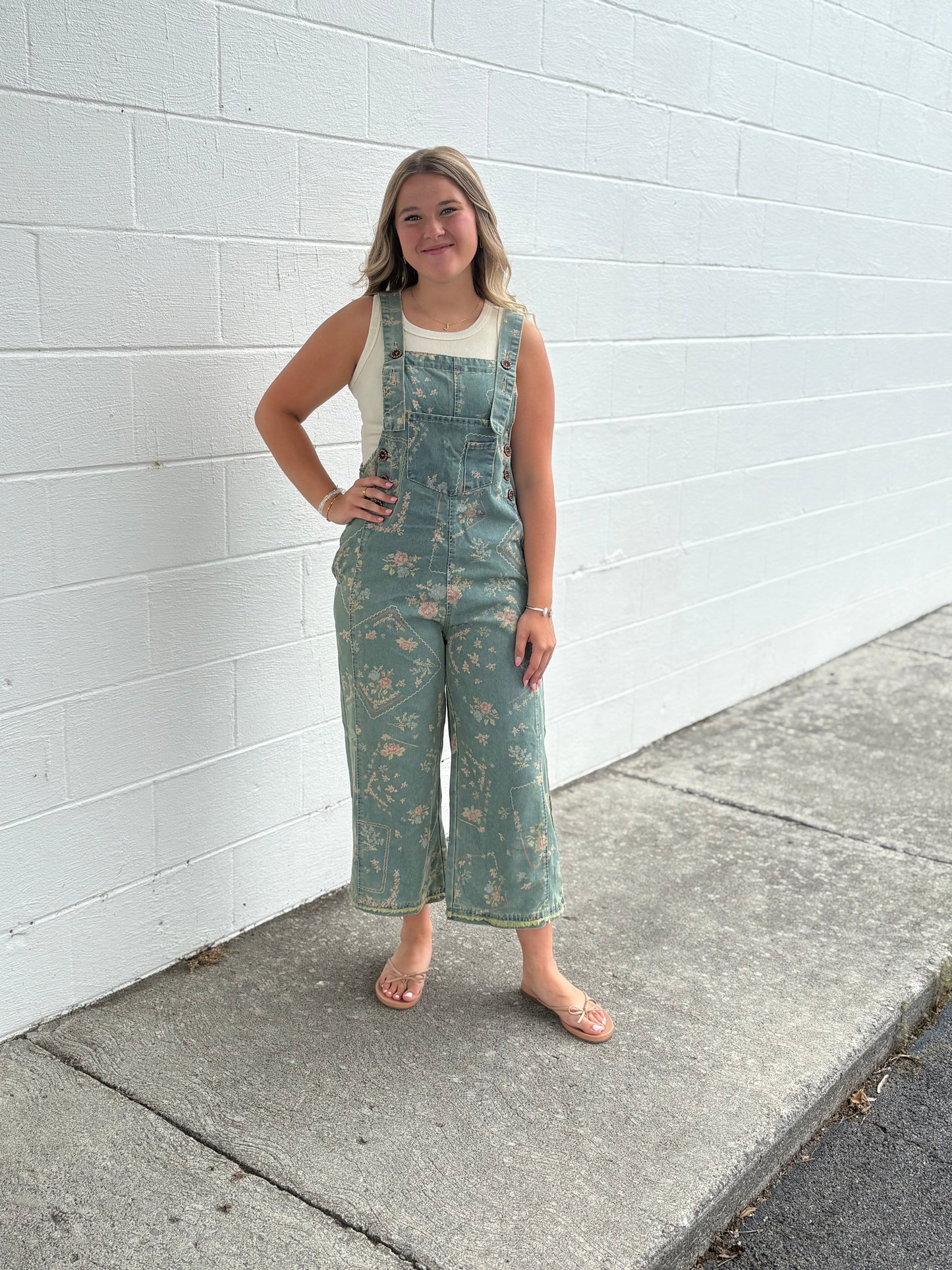 Easel Blue Floral Washed Romper