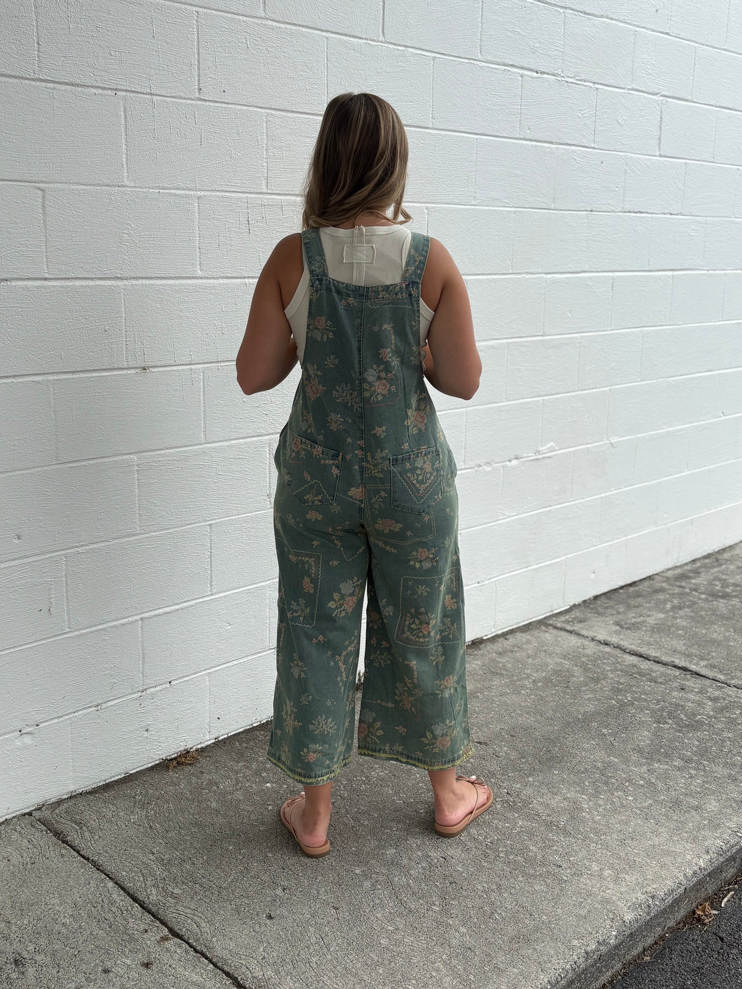 Easel Blue Floral Washed Romper