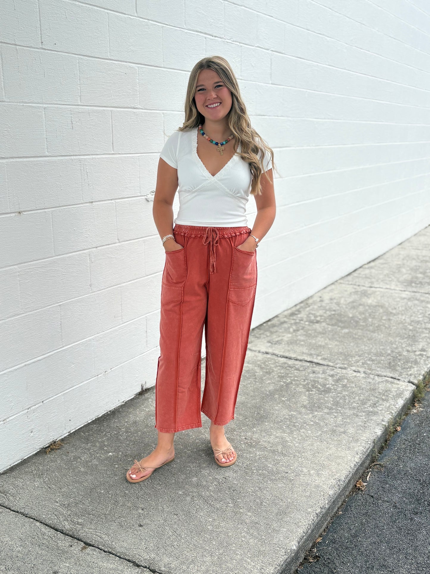 Timing white and lace v neck top
