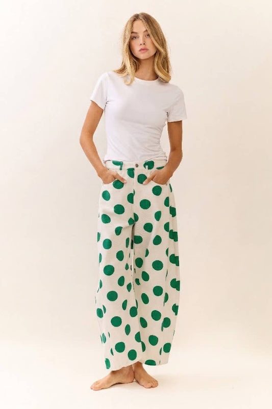 Polka Dot Printed Denim Pants