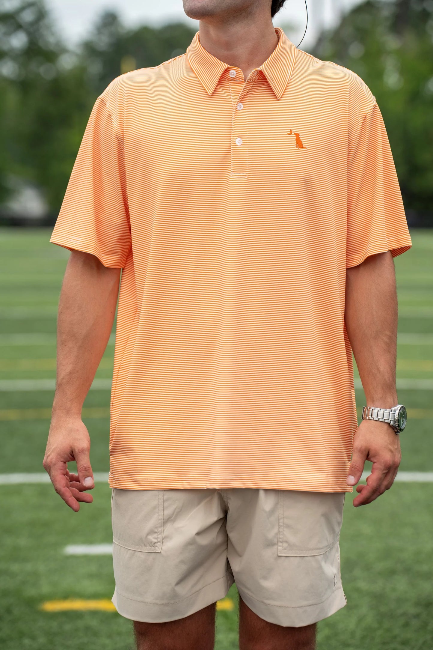 Orange and White Striped Polo